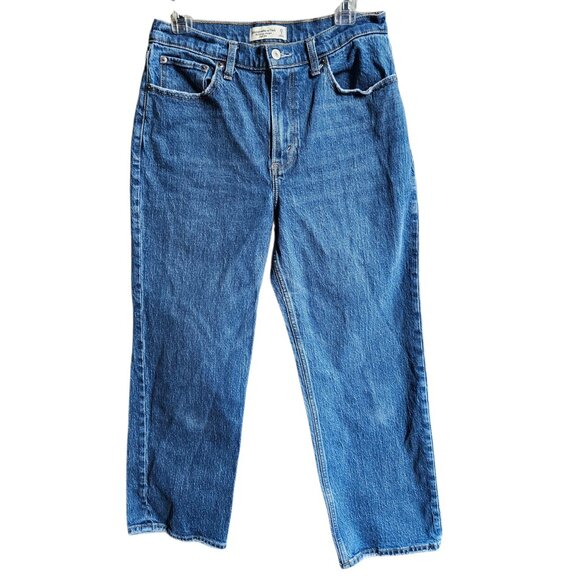 Abercrombie & Fitch Women's Blue Vintage Straight Leg High Rise Sz 29 / 8 Short - Picture 3 of 14